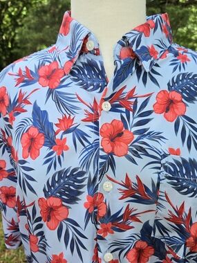 Chaps Everyday Performance Hawaiian Floral Button Up Shirt Men’s XL Blue Red